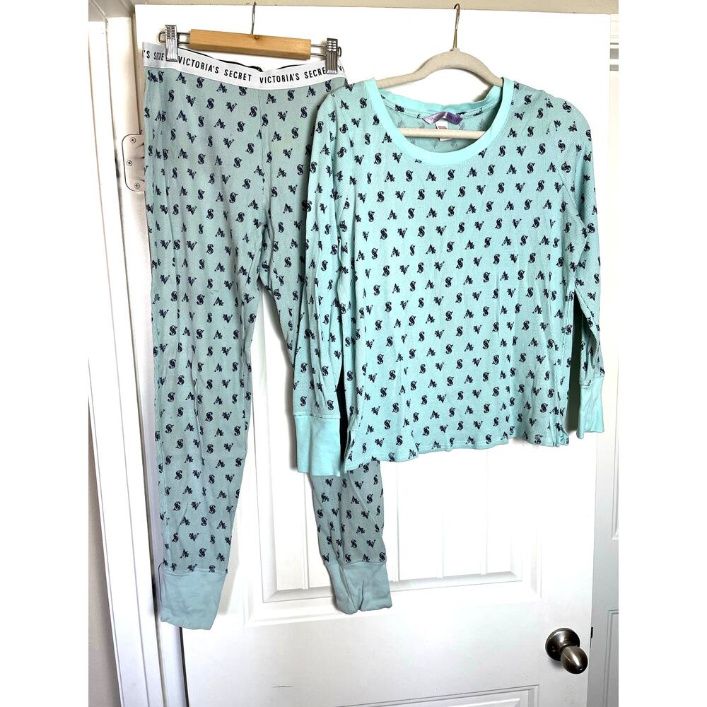 Victoria Secret | Waffle Knit Pajama Set - Shirt & Pants Seafoam Green